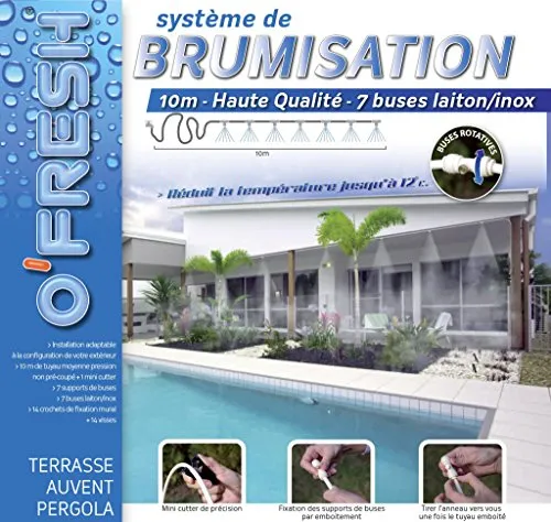 O'FRESH Sprühnebel Terrasse Set - 10m Schlauch & 7 Nebeldüsen - Sonstige Kategorie: Effektive Verdunstungskühlung für Terrasse und Garten, senkt die Temperatur um bis zu 10 Grad und ist einfach zu installieren.