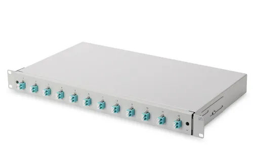 DIGITUS LWL Spleißbox, bestückt, LC, OM3 - Installation: Bestückte Glasfaserkabelkiste für effiziente und organisierte Verkabelung, inklusive farbiger Pigtail-Kabel und Spleißkassette.