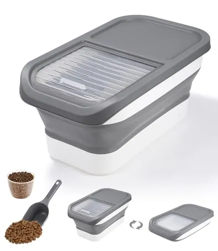 Zawaer Hundefutter Aufbewahrung, Pet Food Container 5kg, Dog Food Container, Trockenfutter BehäLter, Hundefutterbox, Futterbehälter für Haustiere Faltbar mit Deckel Löffel Messbecher.