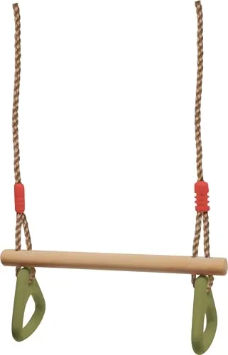Small Foot Schaukel mit Turnringen 2 in 1, Kinderschaukel aus Holz, mit Metallringen zum Aufhängen, ab 3 Jahre, 6120 Typ, Grün, 45 x 14 x 180 cm