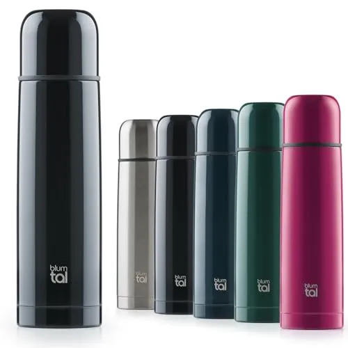 Blumtal Thermosflasche Eifel 350ml aus Edelstahl - auslaufsichere Thermoskanne mit Trinkbecher für unterwegs, Isolation von warmen Getränken, Schwarz