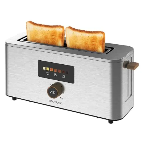 Cecotec Vertikaler Toaster Touch&Toast Extra - Silber - Toaster mit extra breitem Schlitz für dickes Brot, 7 Bräunungsstufen und elegantes Edelstahl-Design. Ideal für ein schnelles und stilvolles Frühstück!