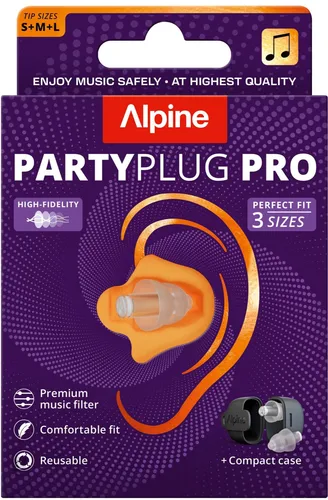 Alpine PartyPlug Pro Transparent 300.01.103 - Schlagzeug Gehörschutz mit 21 dB Dämpfung, Musikfilter für klare Klänge und individuelle Passform dank drei Ohreinsätzen. Ideal für Konzerte und unterwegs.