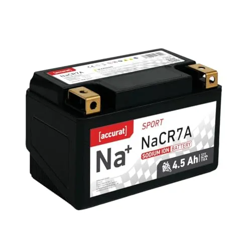 Accurat Sport Na+ NaCR7A Natrium Motorrad-Batterie YTX7A-BS/DIN 50615 4,5Ah 12V 110A Ionen Akku – Hohe Startleistung & Kaltstart bis -20°C, Wartungsfrei, Schnellladefähig, Leicht & Langlebig