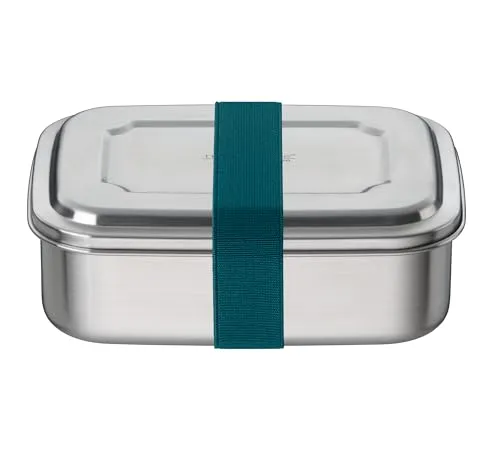 THERMOcafé by THERMOS TC SANDWICH BOX teal 1,00l, Brotdose aus Edelstahl mit Textilband, Pausenbrot für Uni, Schule und Büro, spülmaschinenfest und BPA-frei