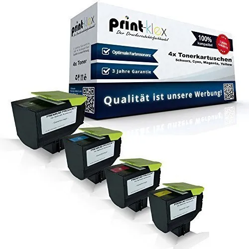 4X Print-Klex Tonerkartuschen für Lexmark CX410 und CX510 - Toner für Lexmark Drucker: 4x kompatible Kartuschen in Schwarz, Cyan, Magenta und Gelb. Eco Pro Serie für hohe Druckqualität und einfache Handhabung.
