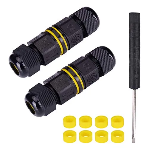 UPOOS Verbindungsbox Kabelverbinder Wasserdicht, IP68 4-Polig für Ø5-12 mm Kabeldurchmesser, Garten Kabelmuffe Abzweigdose Verbindungsmuffe Kabelverbinder (2-Pack schwarz)