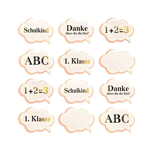 Oblique Unique® 12x Konfetti für Schuleinführung Einschulung Schulanfang Schulbeginn Tischdeko ABC Schulkind 1. Klasse 1 + 2 = 3 Schule Basteln Aufkleben