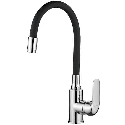 Küchenarmatur ELZA Silber-Schwarz - Flexibler Küchenmischer - Moderne Küchenarmatur aus Messing mit elegantem matt-schwarzen Finish. Der flexible Auslauf und der Strahlregler sorgen für eine einfache Handhabung und Wassersparsamkeit. Ideal für jede Küche.