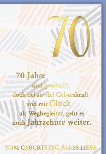 70. Geburtstag Glückwunschkarte - Streifen 11,5 x 17 cm - Glückwunschkarte im modernen Streifen-Design, perfekt für den 70. Geburtstag und eine besondere Überraschung.