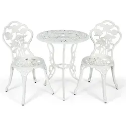 3-tlg. Gartenmöbel Set Balkonset mit 2 Stühle & Tisch aus Aluminiumguss & Gusseisen Weiß - Weiß