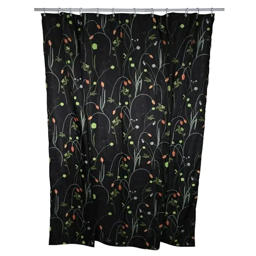 Spirella Schimmel Duschvorhang-Anti-Bakteriell, waschbar, wasserdicht, Polyester, „Contraste“ 180x200cm Schwarz Bunt mit Blumen, Multi-Colored, Sergé 240 X 180 cm
