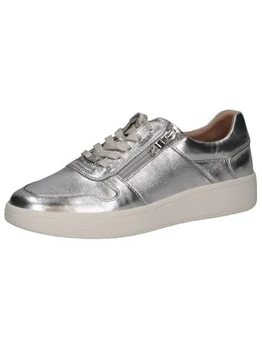 CAPRICE Damen Sneaker aus Leder mit Reißverschluss, Silber, 39 EU - Damen-Sneaker mit innovativem Memory-Schaumstoff-Fußbett für optimalen Komfort und Gelenkschutz. Hochwertiges Leder sorgt für Langlebigkeit und Stil.