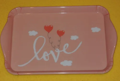 Ambiente 1x Tablett LOVE Melamin ANGEBOT 13 x 21 cm Herz Luftballon Wolken Liebe