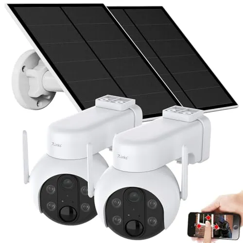 7links Aussenkamera mit Solar: 2er-Set Außen-Solar-Überwachungskameras, 2K, Akkus, Pan-Tilt, WLAN,App (Überwachungskamera Akku, Nachtsicht, ipc 895)