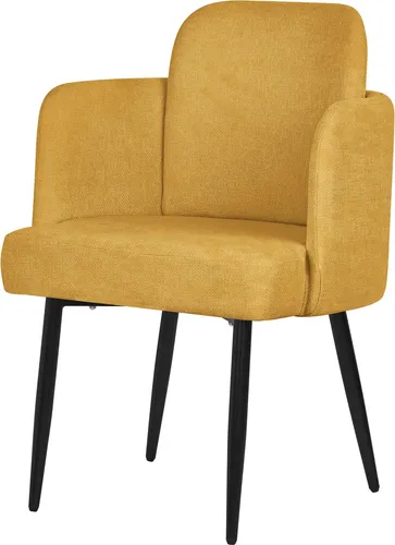 ML-Design Esszimmerstuhl Senf Stoffbezug Küchenstuhl mit Armlehne & Rattan-Optik Rückenlehne Polsterstuhl mit Metallbeinen Ergonomische Loungesessel