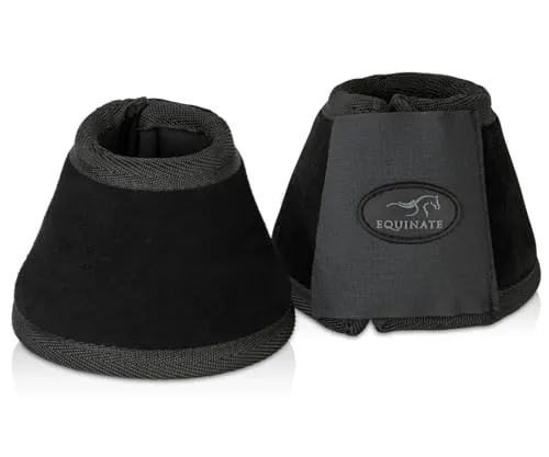Equinate Hufglocken Fargo XL Schwarz - Robuste Wildleder Springglocken für Pferde - Gamaschen & Schützer für Pferde: Hochwertige Wildleder-Oberfläche für edles Design und Strapazierfähigkeit, ideal für Training und Turniere mit optimalem Hufschutz.
