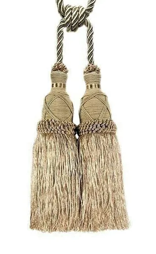 DE Doppel Gardinenhalter Raffhalter 70 cm Quaste 20 cm champagne altgold Kordel