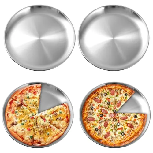 PORFOYO Edelstahl Teller, 4 Stück Camping Teller 30 cm, Edelstahlteller Campingteller, Edelstahl Campings Tellers, Camping-Geschirr, Ideal für Picknick, Küche, Partyund Wandern