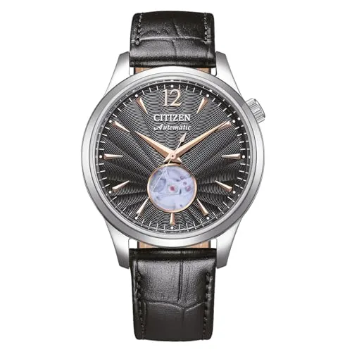 CITIZEN Herren Analog Automatik Uhr NH9131-14E - Elegante Automatikuhr mit offenem Sekundenzeiger und hochwertigem Lederarmband, ideal für stilbewusste Herren.