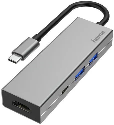 Hama USB C Hub 4 Ports - 4in1 Adapter mit HDMI 4K Ultra HD, schnelles Laden und Datenübertragung für Laptop und MacBook