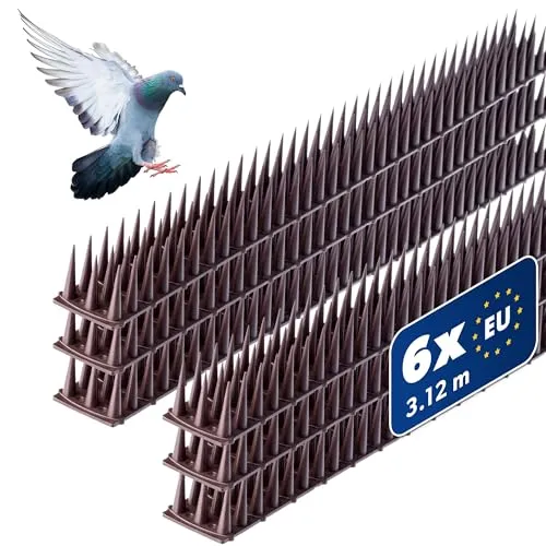 KADAX 6 Stück Vogelabwehr Spikes aus Kunststoff, 51x4x3,5 cm, 3-reihig, robust und wetterbeständig, für Balkon, Dach und Fensterbank, Braun