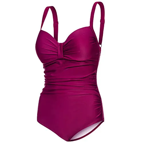 Aqua Speed Damen Badeanzug | Schwimmanzug figurformend | Elegante Badebekleidung für Frauen | Bademode Einteiler Bauchweg | Push Up One Piece Swimsuit | Burgund, Gr. 46 - E - F | Olivia