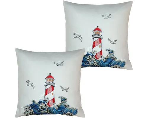 matches21 HOME & HOBBY Kissenbezüge Kissenbezüge YVONNE 40 x 40 cm mit maritimer Stickerei – Küstenflair, (2 Stück), Kissenhüllen für Sofakissen Dekokissen Zierkissen