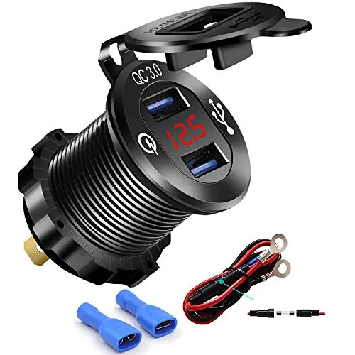iMESTOU Aluminium Autoladegerät Quick Charge 3.0 Dual USB Telefon Ladegerät Steckdose Wasserdicht USB Steckdose mit Voltmeter 10A Sicherung für 12V/24V Auto Boot Marine RV ATV UTV Automotives