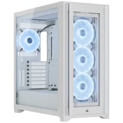 Corsair iCUE 5000X RGB QL-Edition - Miditower Gehäuse mit 4 QL120 RGB-Lüftern, brillantes weißes Design und intelligente RGB-Beleuchtung