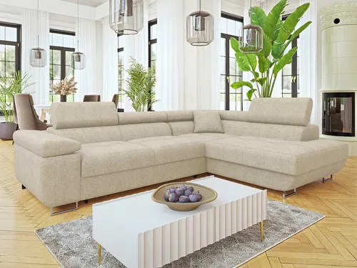 MIRJAN24 Ecksofa Torezio Premium mit Bettkasten und Schlaffunktion, 274x203 cm - Beige - Stylisches Ecksofa Torezio Premium mit praktischer Schlaffunktion und Bettkasten. Ideal für gemütliche Abende und platzsparende Aufbewahrung. Perfekt für jedes Wohnzimmer.
