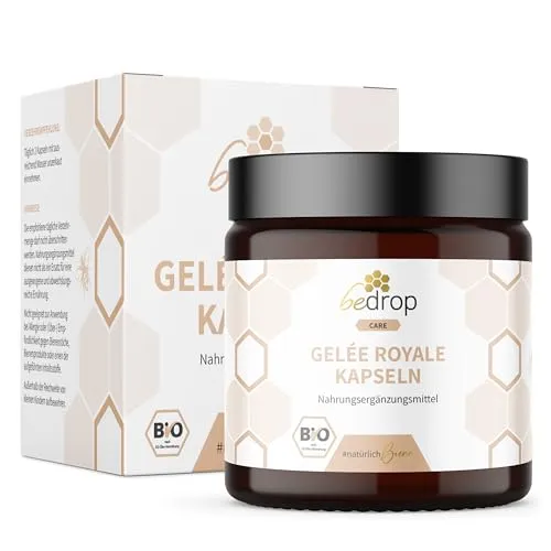 bedrop Gelée Royale Kapseln Bio Qualität - 60 Kapseln mit 980 mg reinem Gelee Royal - Bio Gelée Royale Kapseln: 100% Imkerqualität, reich an Polyphenolen & Flavonoiden. Jede Kapsel enthält 320mg Gelée Royale für optimale Unterstützung. Hergestellt in Deutschland unter höchsten Hygienestandards.