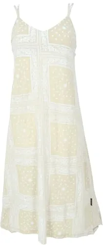 GURU SHOP Midikleid mit Patchworkdruck - Bequemes Sommerkleid für Damen - Freizeitkleid mit lockerem Schnitt und vorteilhafter Wadenlänge, ideal für warme Tage und ein absolutes Lieblingsstück.