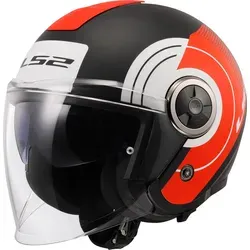 LS2 OF620 Classy Disko Jethelm - Schwarz-Weiss-Rot, Größe S - Motorradhelm mit verstärktem Kinnriemen und UV-kratzfestem Visier, ideal für Sicherheit und Komfort auf jeder Fahrt.
