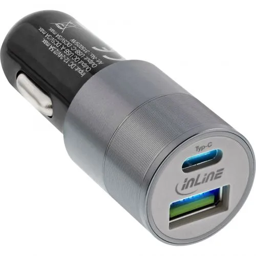 InLine USB KFZ Ladegerät Quick Charge 3.0, USB-A+USB-C, schwarz