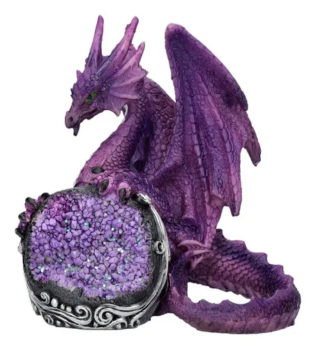 Fantasy-Figur Drachenfigur lila mit Kristall - Guardian of Geode - Fantasy-Figur für Liebhaber: Diese Drachenfigur ist das perfekte Geschenk und verleiht jedem Raum einen magischen Flair.