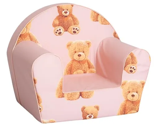 KNORRTOYS.COM 74007 Kindersessel, Teddy pink - Sessel fürs Kinderzimmer, bequemer Sessel mit zauberhaftem Teddy-Aufdruck, belastbar bis 30 kg – ideal für kleine Kuschelmomente.