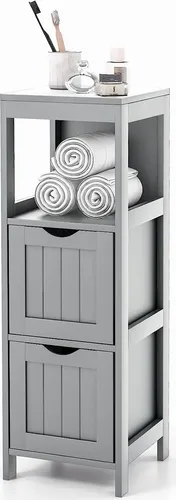 COSTWAY Badezimmerschrank schmal, freistehend mit 2 Schubladen