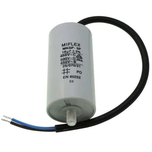 Anlaufkondensator Motorkondensator 16µF 450V 40x78mm Kabel 25cm Miflex 16uF