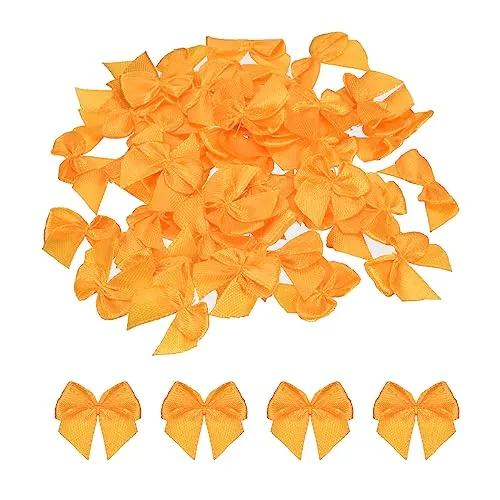 sourcing map 50 Stück Mini Satinband Schleifen 2,5cm Stoff Satinschleife Blume Bögen Ribbon Mini Band Bowtie für Handwerk Basteln Nähen Harre Hochzeit Geburtstag Party Orange