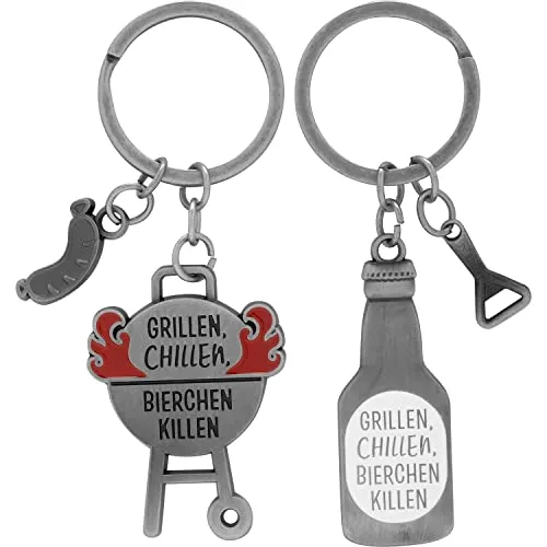 Paar-Schlüsselanhänger Motiv Grillen: Set bestehend aus zwei figürlichen Anhängern