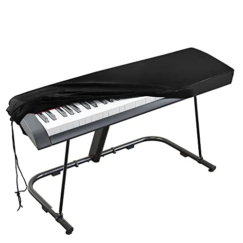 Abdeckung für Klaviertastatur, Elastizität Klavier Abdeckung Schutzabdeckung mit verstellbaren, elastischen Schnur und Verriegeln für 61 Tasten-Tastatur Digitalpiano Yamaha Roland (Schwarz)