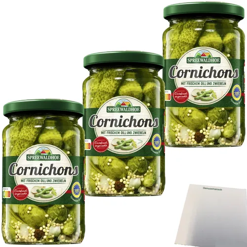 Spreewaldhof Cornichons mit frischem Dill und Zwiebeln 3er Pack 3x330g usy Block