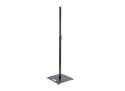 König & Meyer 26729 Boxenstativ - schwarz - Ständer & Stützen mit flacher Stahlplatte, ideal für platzsparenden Einsatz. Höhenverstellbar von 1110 bis 1810 mm, max. Tragfähigkeit 18 kg – perfekt für kleine Bühnen und Events.