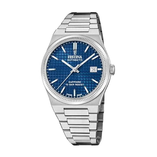 Festina F20028/2 - Automatik Armbanduhr für Herren - Elegante Herren-Armbanduhr mit 40mm Edelstahlgehäuse, Saphirglas und 10 ATM Wasserdichtigkeit. Das besondere guillochierte, marineblaue Zifferblatt verleiht ihr einen einzigartigen Look.