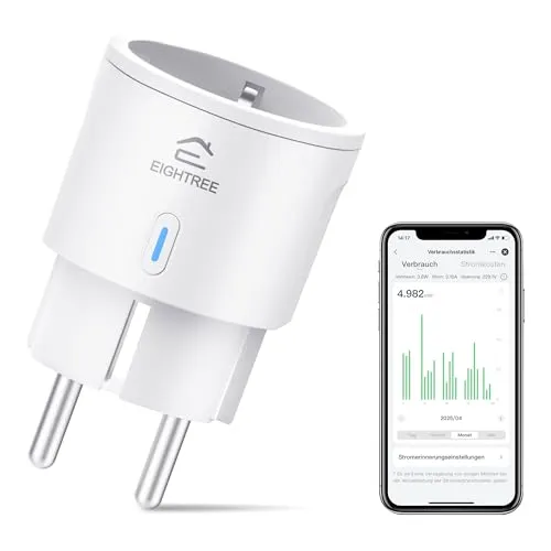 EIGHTREE Smart WLAN Steckdose, Alexa Zubehör WiFi Steckdose mit Strommessung 16A, Sprachsteuerung & Timer, Smart Home funktioniert mit Alexa, Google Home
