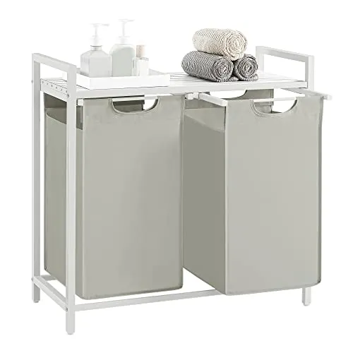 VASAGLE Wäschekorb mit 2 Fächern und Ablage in weiß von VASAGLE