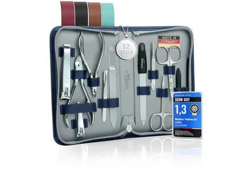 marQus Maniküre-Pediküre-Set 12 Teile - Hochwertiges Maniküre- und Pediküre-Set in elegantem Echt-Leder Etui, ideal für umfassende Hand- und Fußpflege. Perfekt als Geschenk für jeden Anlass!