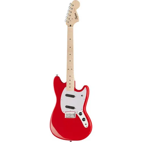 Squier Sonic Mustang MN Torino Red E-Gitarre - E-Gitarre in Torino Red mit Poplar-Korpus und Ahorn-Hals; ideal für Einsteiger und erfahrene Musiker, bietet tollen Klang und Spielkomfort.