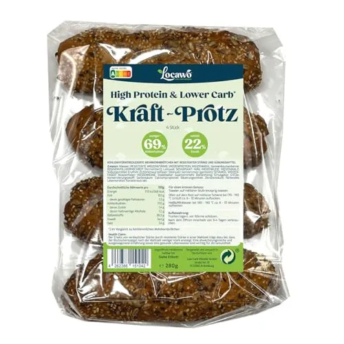 Locawo High Protein & Low Carb Kraft-Protz | Mehrkornstange | Eiweißbrötchen | Voller Weizengeschmack | Vegan | ideal für eine eiweißreiche, kalorien- und zuckerreduzierte Ernährung